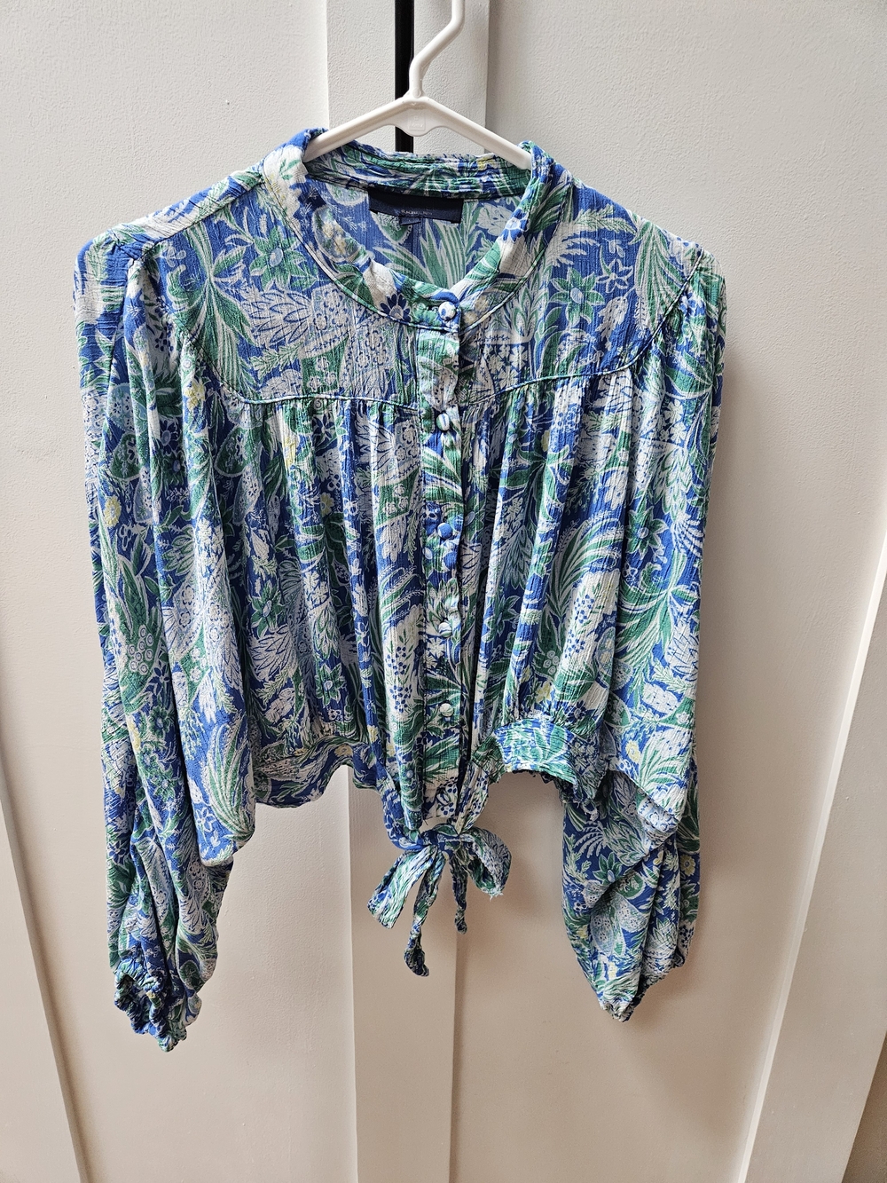 RACHEL Rachel Roy Blue and Green Floral Tie-Front Blouse - Picture 3 of 12